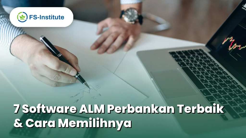 Ilustrasi evaluasi software ALM perbankan dengan dashboard analisis